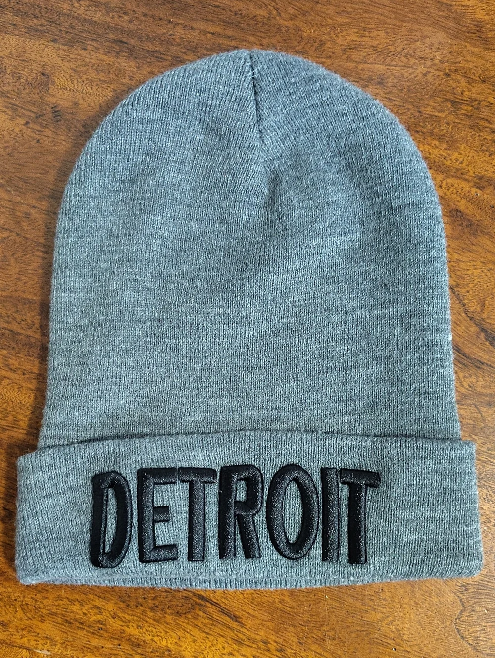 Detroit Embroidered Knit Beanie - Gray